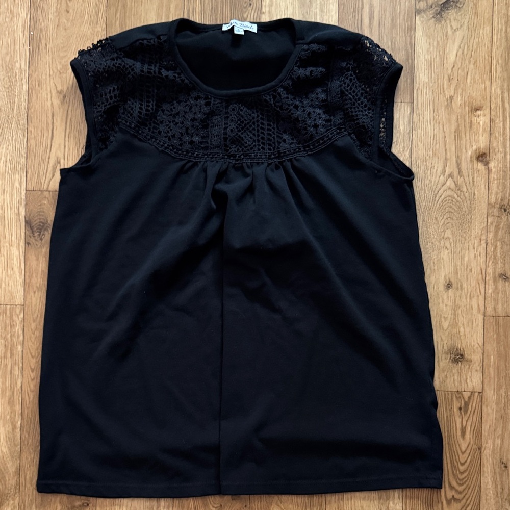 white birch Black Lace-Yoke Tank Top